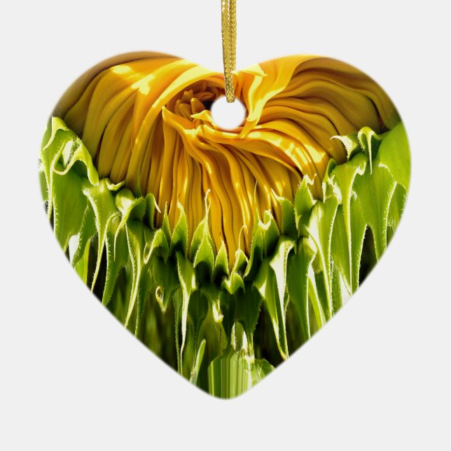 Ornement Cœur En Céramique Abstrait tournesol rétro funky, géométrie effrayée (Devant)