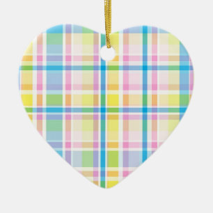 Ornement Cœur En Céramique Accessoires motifs écossais rose jaune