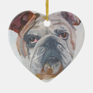 Ornement Cœur En Céramique American Bulldog Artistic Pet Portrait