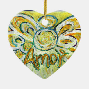Ornement Cœur En Céramique Amor Angel Word (Espagnol "Amour")