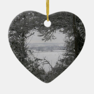 Ornement Cœur En Céramique Amour noir et blanc Photo de coeur de neige Noël H