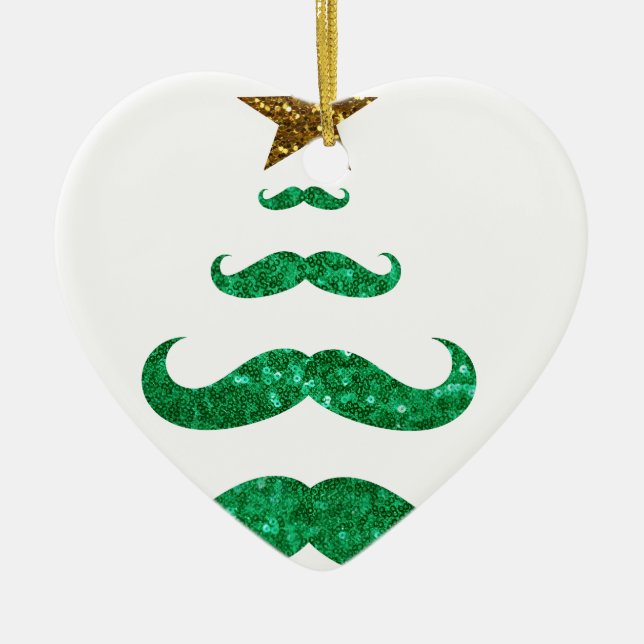 Ornement Cœur En Céramique arbre de noël de la moustache (Devant)