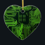 Ornement Cœur En Céramique Art de motif de piste de carte de circuit imprimé<br><div class="desc">Donnez à vos accessoires une esthétique high-tech avec ce graphisme haute définition représentant une carte de circuit imprimé (PCB) nue. Conçu pour ceux qui apprécient l'architecture fondamentale de la technologie numérique, ce visuel met en valeur la beauté minimaliste d'un masque de soudure vert foncé accentué par un réseau complexe de...</div>