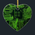 Ornement Cœur En Céramique Art de motif de piste de carte de circuit imprimé<br><div class="desc">Donnez à vos accessoires une esthétique high-tech avec ce graphisme haute définition représentant une carte de circuit imprimé (PCB) nue. Conçu pour ceux qui apprécient l'architecture fondamentale de la technologie numérique, ce visuel met en valeur la beauté minimaliste d'un masque de soudure vert foncé accentué par un réseau complexe de...</div>