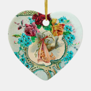 Ornement Cœur En Céramique BABY SHOWER 2 MONOGRAM Red Ruby