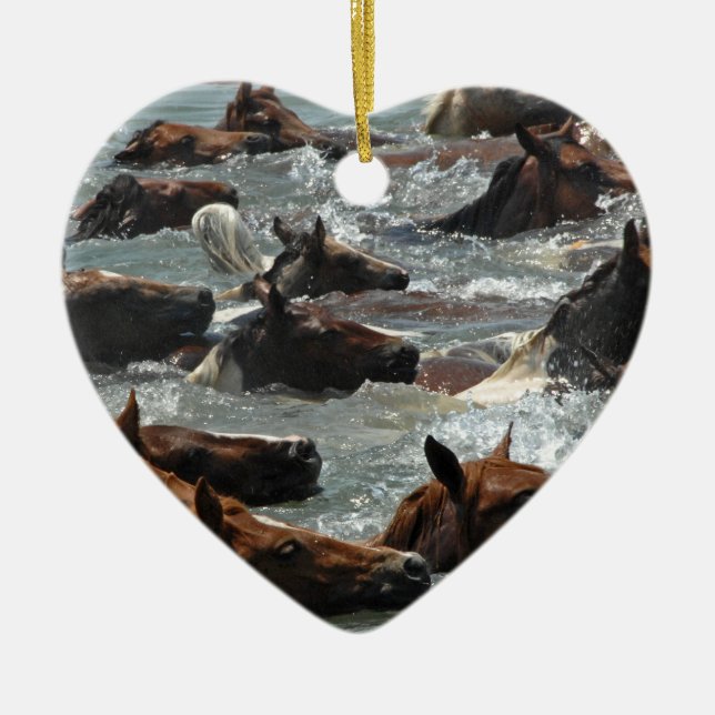 Ornement Cœur En Céramique Bain de poney de Chincoteague (Devant)