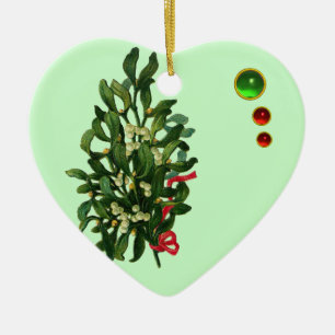 ORNEMENT CŒUR EN CÉRAMIQUE BANJO DE NOËL AVEC DES GUIS ET DES BAIES DE HOUX