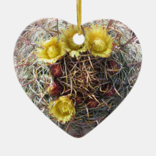 Ornement Cœur En Céramique Baril Cactus Plante Fishhook Jaune