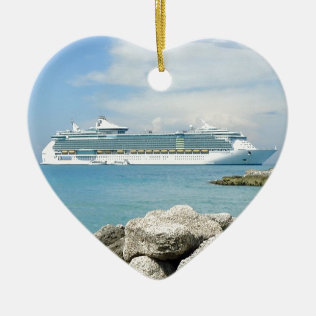 Ornement Cœur En Céramique Bateau de croisière chez CocoCay (Devant)