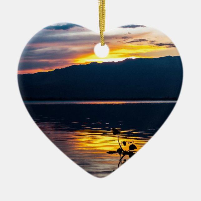 Ornement Cœur En Céramique Beau coucher de soleil paysage Pittoresque Art pho (Devant)