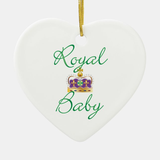 Ornement Cœur En Céramique Bébé royal avec pourpre et couronne or (Devant)