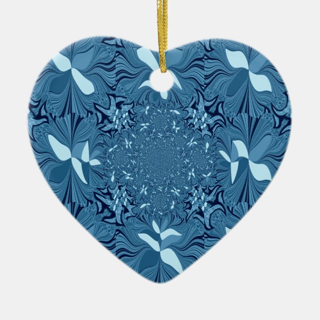 Ornement Cœur En Céramique Belle Iridescente Extraordinaire Bleu Kaleidoscope (Devant)
