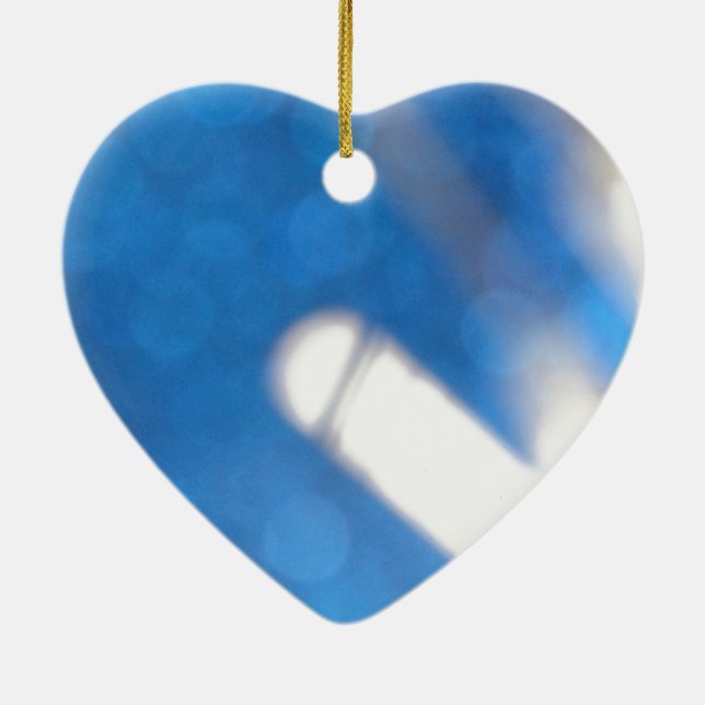 Ornement Cœur En Céramique Bleu Blanc Lumière (Dos)