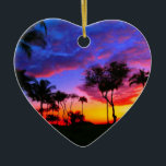 Ornement Cœur En Céramique Blue Red Sunset Exotic Hawaiian Beach Palm Trees<br><div class="desc">Photographie des lieux de voyage exotiques - Palmier Vintage & Artwork photo de plage</div>