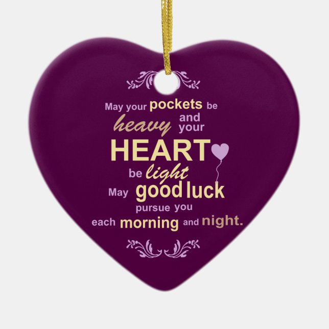 Ornement Cœur En Céramique Bonheur irlandais d'abondance et bénédiction de (Devant)