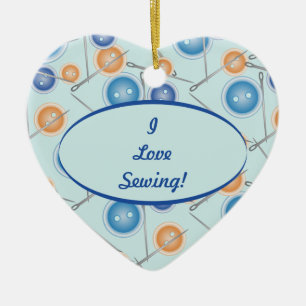 Ornement Cœur En Céramique Boutons et aiguilles à coudre