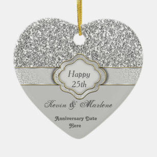 Ornement Cœur En Céramique CADEAU DU 25e ANNIVERSAIRE D'ARGENT ORNAMENT