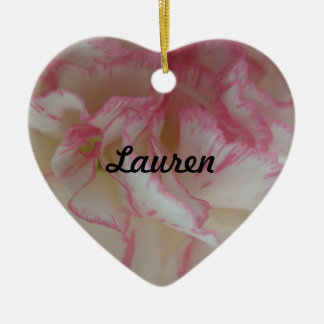 Ornement Cœur En Céramique Carnation Carnation blanche et rose personnalisée