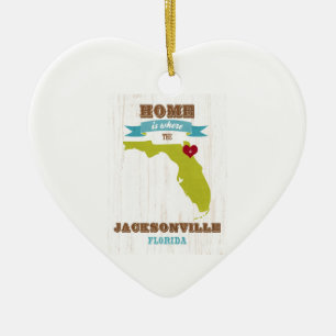 Ornement Cœur En Céramique Carte de Jacksonville, la Floride - à la maison