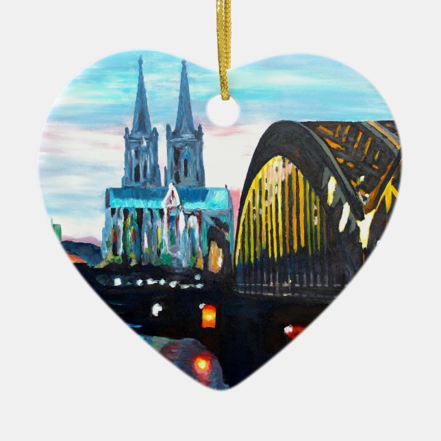 Ornement Cœur En Céramique Cathédrale de Cologne avec Hohenzollernbridge (Devant)