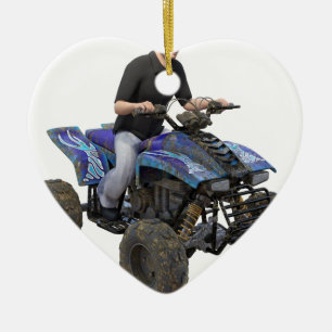 Ornement Cœur En Céramique Cavalier bleu de boue d'ATV