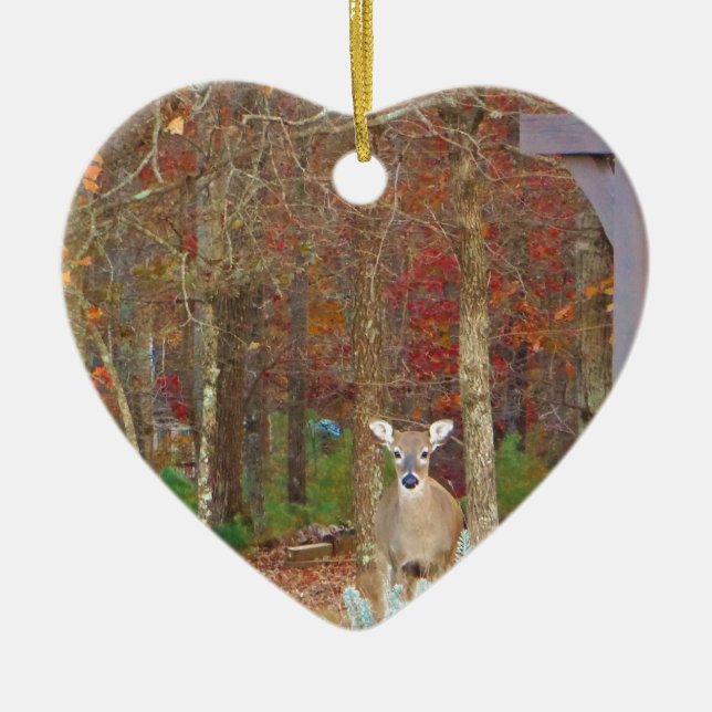 Ornement Cœur En Céramique Cerf de Noël (Devant)