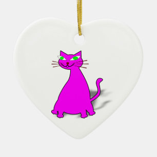 Ornement Cœur En Céramique Chat gras rose
