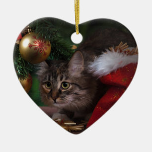 Ornement Cœur En Céramique Chat love Joyeux Noël
