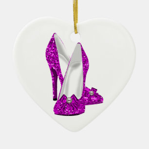 Ornement Cœur En Céramique Chaussures à talons hauts Stiletto Paillettes Rose