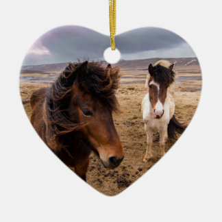 Ornement Cœur En Céramique Chevaux de l'Islande