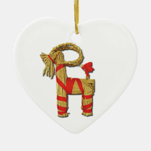 Ornement Cœur En Céramique Chèvre scandinave Julbok de Noël de paille de No