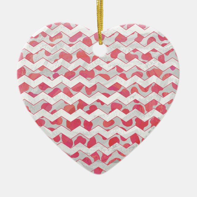 Ornement Cœur En Céramique ChevronDalmatien rose et blanc (Devant)