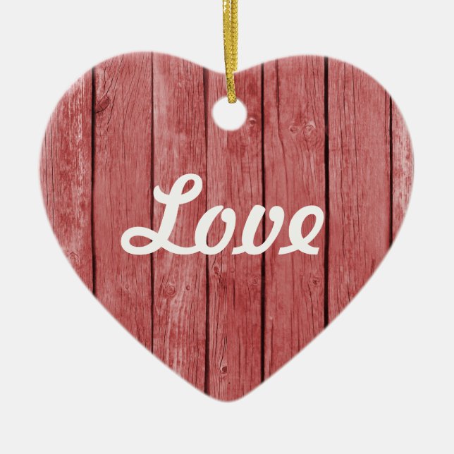 Ornement Cœur En Céramique Chic Rouge Rustique Bois (Devant)