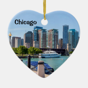 Ornement Cœur En Céramique Chicago Skyline de Grant Park