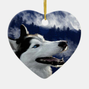 Ornement Cœur En Céramique Chien de traîneau d'Alaska