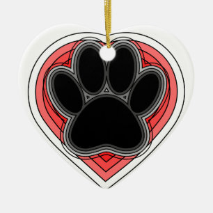 Ornement Cœur En Céramique Chien Paw Dans Le Coeur Rouge Avec Les Outlines