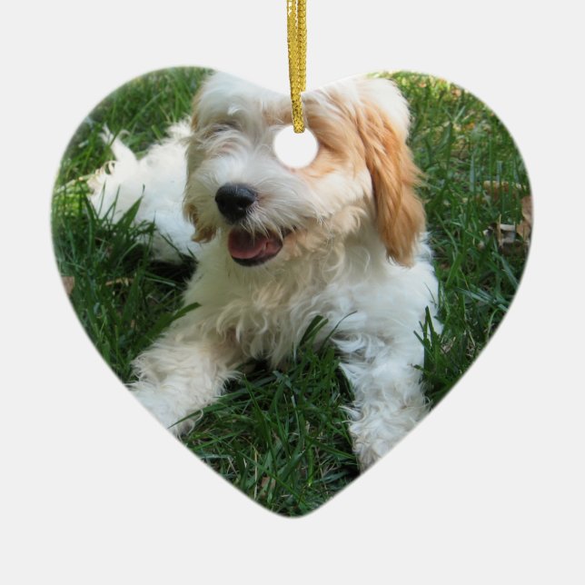 ORNEMENT CŒUR EN CÉRAMIQUE CHIOT MIGNON DE CAVAPOO (Devant)