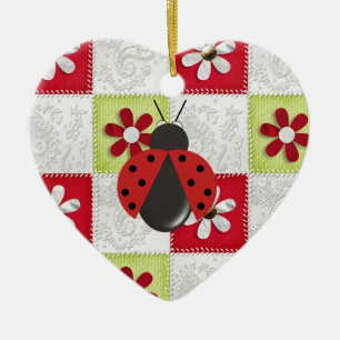 Ornement Cœur En Céramique Coccinelle de Noël