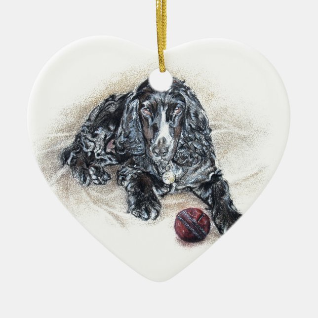 Ornement Cœur En Céramique Cocker anglais avec la peinture de boule de (Devant)