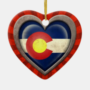 Ornement Cœur En Céramique Coeur âgé de drapeau du Colorado avec les rayons
