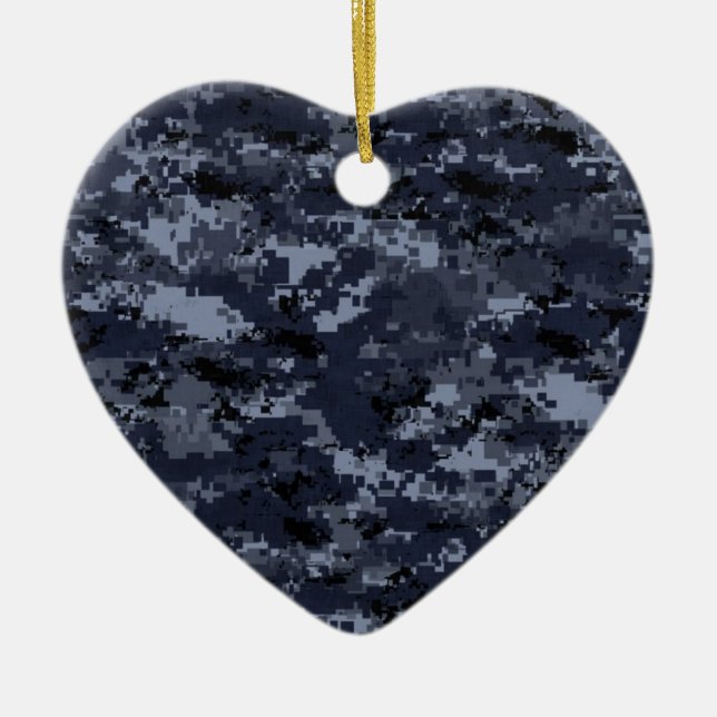 Ornement Cœur En Céramique Coeur bleu militaire de Camo (Devant)
