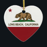 Ornement Cœur En Céramique coeur de Long Beach de drapeau de la Californie<br><div class="desc">Coeur de République de Long Beach la Californie</div>