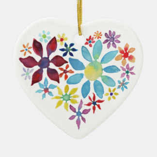 Ornement Cœur En Céramique Coeur des fleurs (face unique - dos vierge)