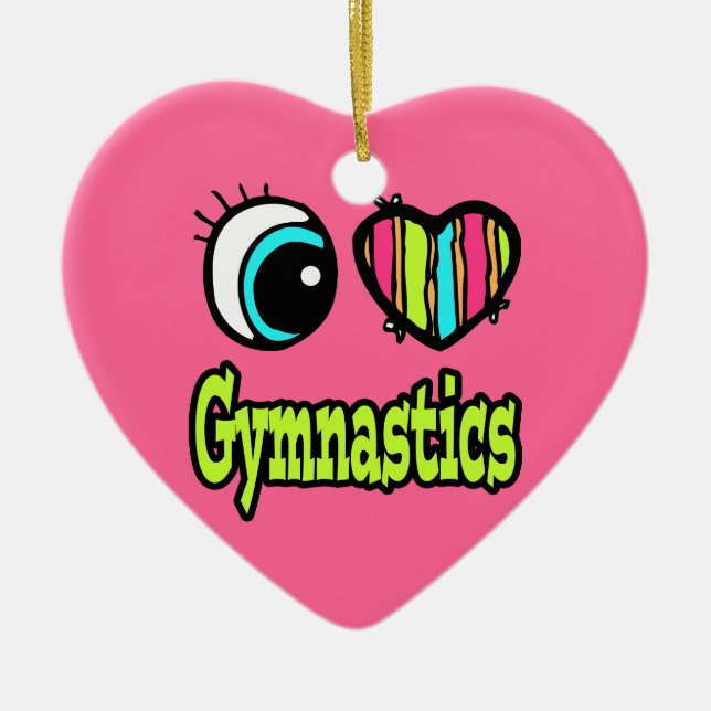 Ornement Cœur En Céramique Coeur des yeux lumineux J'aime la gymnastique (Devant)