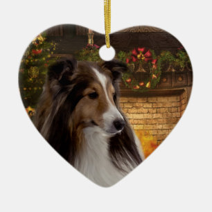Ornement Cœur En Céramique Coeur Sheltie de vacances