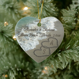 Ornement Cœur En Céramique Coeurs romantiques sur l'ornement de Noël de la pl
