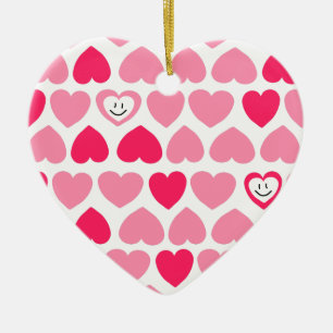 Ornement Cœur En Céramique Coeurs roses avec 2 coeurs de sourire Valentine