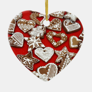 Ornement Cœur En Céramique Cookies en pain d'épice de Noël