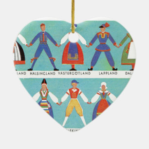 Ornement Cœur En Céramique Costumes régionaux suédois vintages