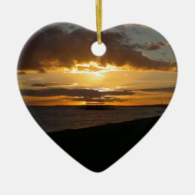 Ornement Cœur En Céramique Coucher du soleil à la plage de Brighton (Devant)